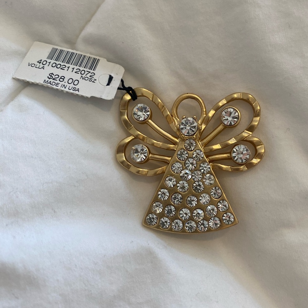 Chicos Winged Angel Clear Rhinestone Matte Gold Tone Brooch Pin NWT